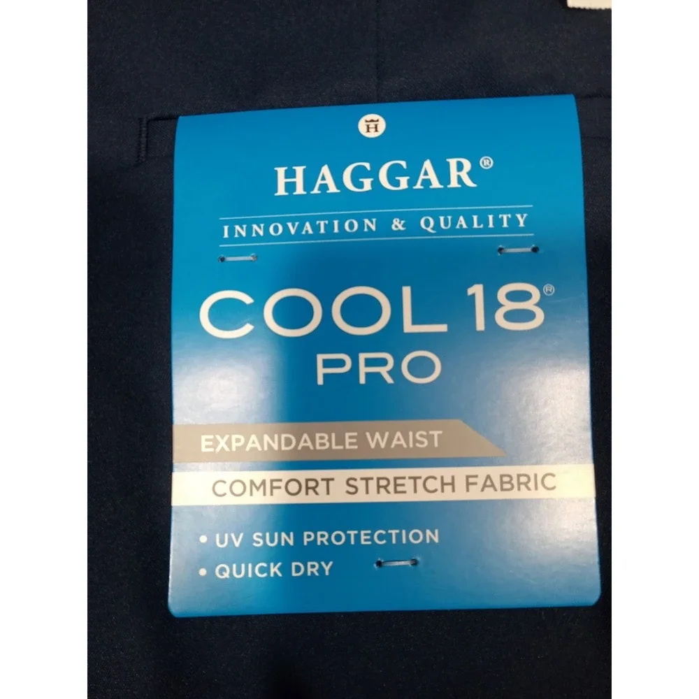 Haggar Cool 18 Pro Expandable Waist Shorts 4-Way Stretch Comfort Navy New sz‎ 32